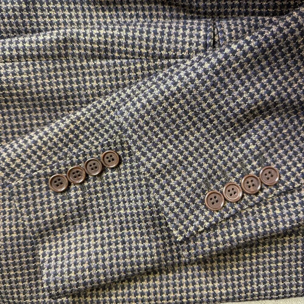 Canali Blazer Mens 40R Wool Brown Blue Houndstooth 3-Btn Made Italy Sport Coat